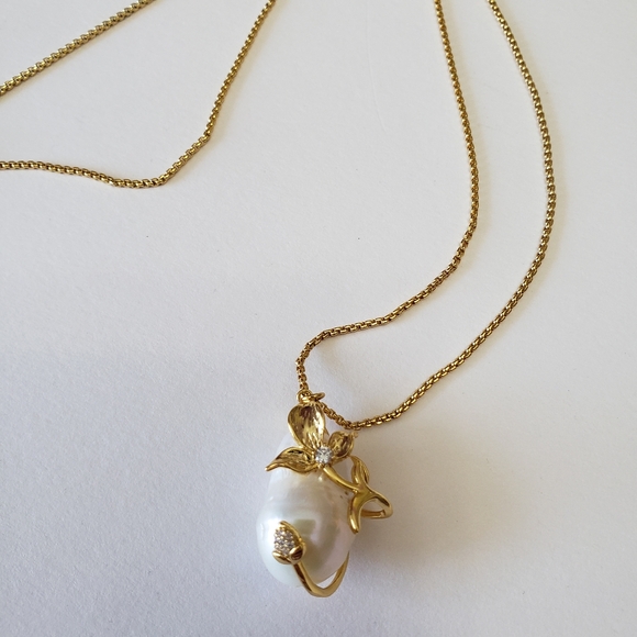 Pearl Necklace Oil Painting Baroque Pearls Natural Freshwater Pendant Flower - Picture 2 of 9